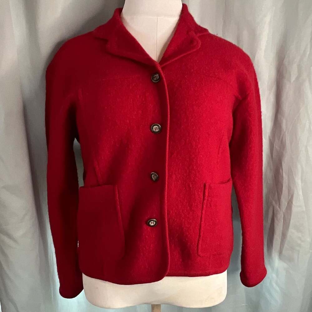 Tally-Ho Women's Wool Petite PM Red Wool Button-Front Collared Jacket Pockets